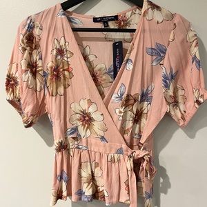 Floral Pink Wrapped Blouse